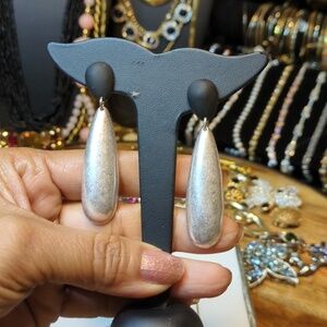 Dangle Earrings for Women Trendy, Wedding Earrings Silver & black Teardrop‎